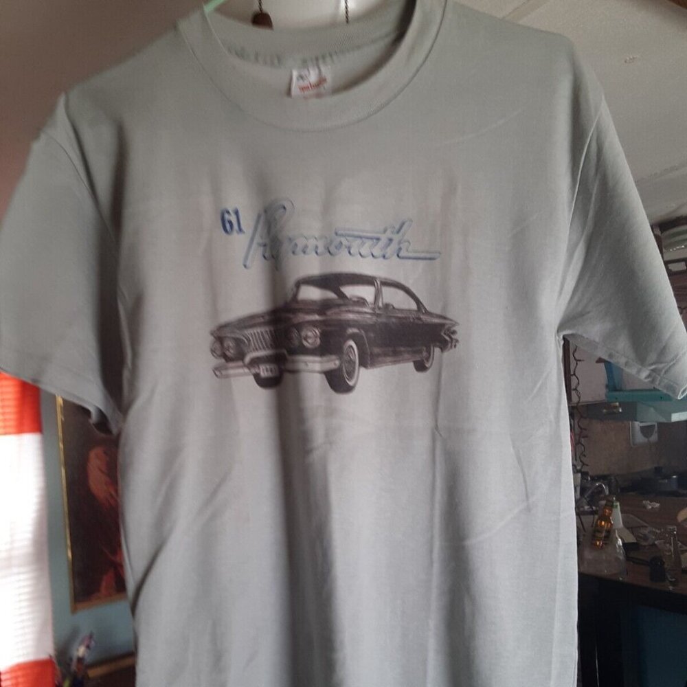 Vtg 1961 PLYMOUTH T-SHIRT (Gray-Large) (NEW) Auto Car EXNER MOPAR FURY CHRYSLER